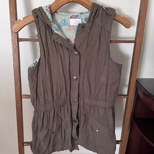 Matilda Jane Olive Green Hooded Sleeveless Vest with Floral Lining